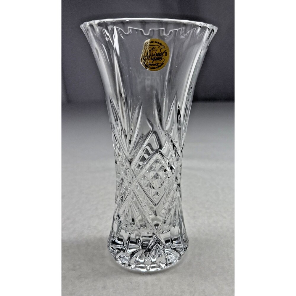 Cristal d'Arques France 24% Lead Crystal 6" Vase Cut Glass Clear Original Label
